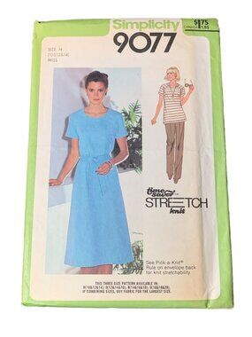 Simplicity 9077 Sewing Pattern Misses Size 10 12 14 Dress Shirt Pant 1980s Uncut